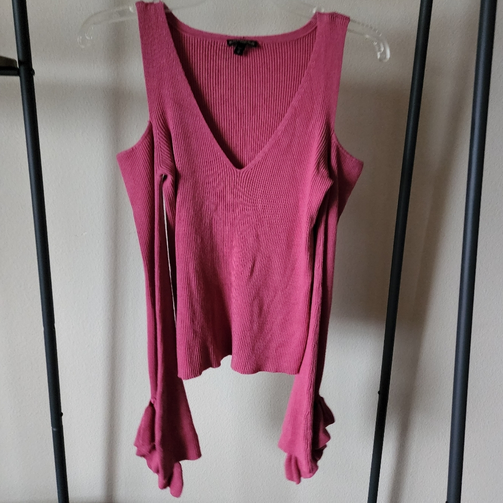 Express pink long sleeve, open shoulder